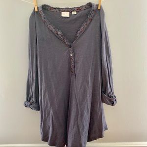 Anthropologie Henley with Floral Trim